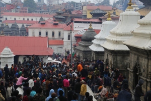 Thousands of people throng to Pashupatinath on  Shiva's birthday. © Donatella Lorch