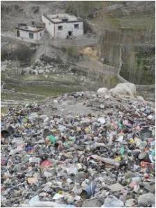 A huge pile of plastic garbage outside the Upper Mustang village of Lo Matang. The villagers have no means to reuse or recycle it. Copyright Keith Leslie
