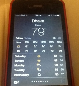 Dhaka weather on my iPhone alternates between "haze" and "smoke". © Donatella Lorch